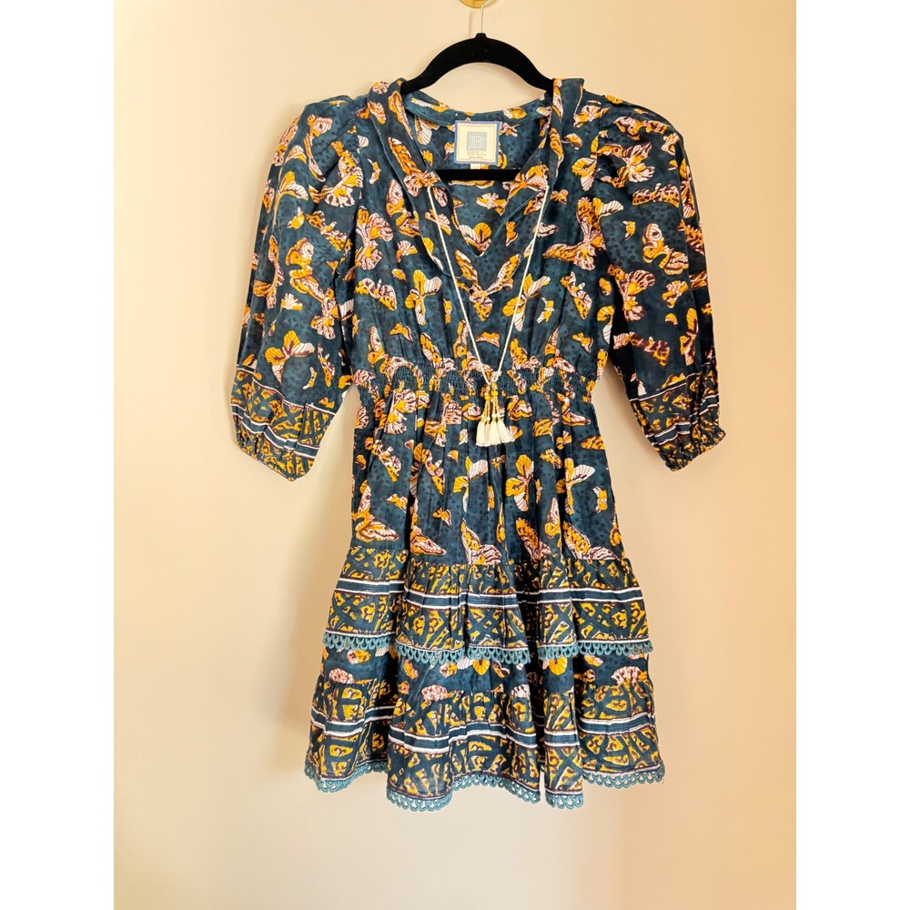 Bell by Alicia Bell Kids Butterfly Print Tiered Tassel Dress Size 10 Puff Sleeve